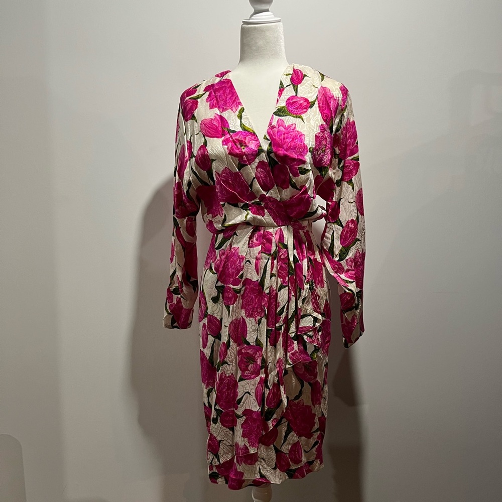 Pink Flower Silk Vintage Dress